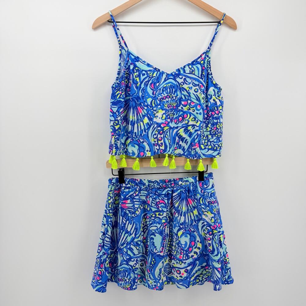 Lilly Pulitzer Ramona Two Piece Crop Top Skort Set Blue Ceviche Size 4 Resort